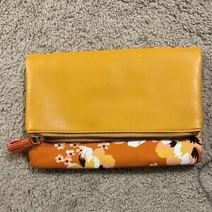 Yellow Floral Zip-Accent Foldover Clutch